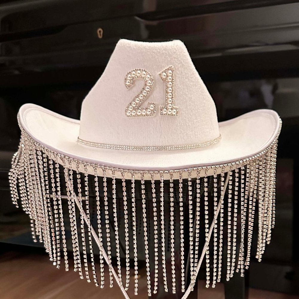 Custom Diamond Fringe Cowboy Hat /Cowgirl Hat,Rhinestone Fringe,Number 21